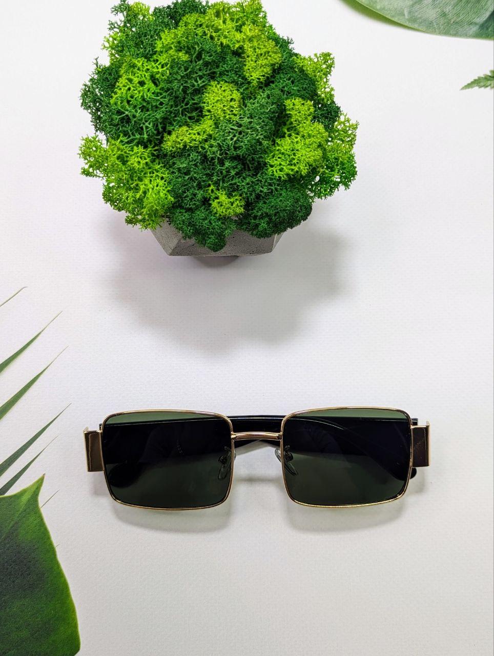 Сонцезахисні окуляри зелені, прямокутні, чоловічі/жіночі, з поляризацією в металевій оправі