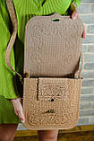 Шкіряна сумка ручної роботи з тисненим орнаментом "Фундук", велика бежева шкіряна сумка через плече, фото 3