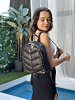 Модный стеганый женский рюкзак среднего размера с экокожи черный