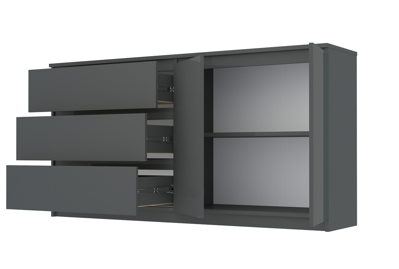 Комод 1580 Брайт із 3 ящиками телескопи Антрацит 158х37,6х73 Майстер Форм, фото 1