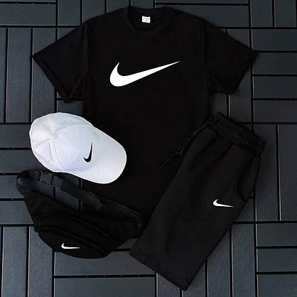 Спортивний костюм чоловічий чорно-білий модний, чоловічі костюми NIKE шорти та футболка на кожен день, фото 6