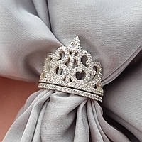 Серебряное кольцо Корона с фианитами, кольцо Тиара из серебра с родированной поверхностью