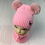 М 91005. Комплект зимовий для дівчинки шапка із зав'язками й баф, різні кольори (1-5 років), фото 2