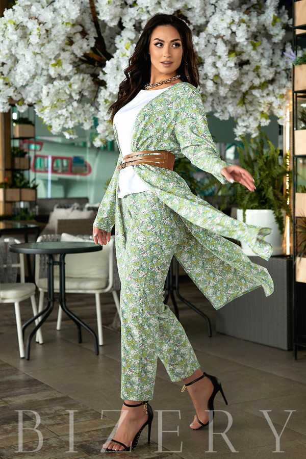 Цветочный женский костюм тройка, ткань "Софт" 48, 50, 52, 54, 56 размер 48 56 - фото 6 - id-p1661196250