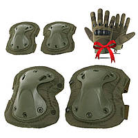 Комплект защиты налокотники и наколенники Камуфляж Eagle KN-04 + Подарок Тактические перчатки полнопалые
