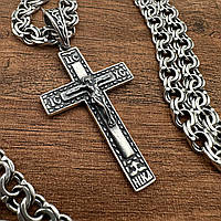 Серебряный крестик мужской с цепочкой плетение бисмарк черненое серебро цепочка 925 проба