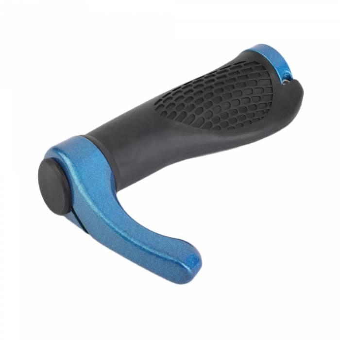 Велосипедні ергономічні грипси з ріжками ручки для велосипеда, грипси для керма сині, фото 1
