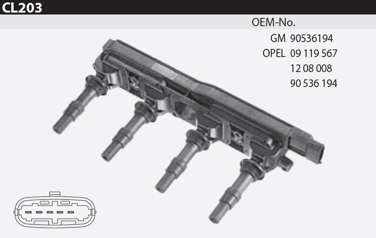 Котушка запалювання Tesla CL 203 для OPEL Astra G / Vectra B 1.8 16V двиг. Z18 XE / Z18 XE1, Astra H / Corsa C / Meriva / Signum /