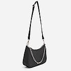 Сумка багет екошкіра, з ланцюжком, Чорна / Жіноча сумочка на плече на блискавці з довгим ремінцем / Клатч, фото 3