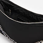 Сумка багет екошкіра, з ланцюжком, Чорна / Жіноча сумочка на плече на блискавці з довгим ремінцем / Клатч, фото 5