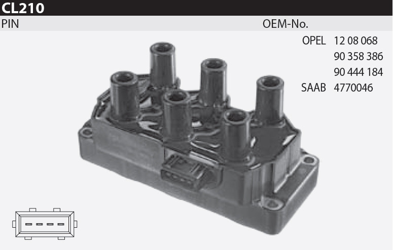 Котушка запалювання Tesla CL 210 для OPEL Calibra A 2.5 i V6 двиг. X 25 XE/C25 XE, Omega B 2.5 V6 двиг. X 25 XE, 3.0 V6 двиг. X 30