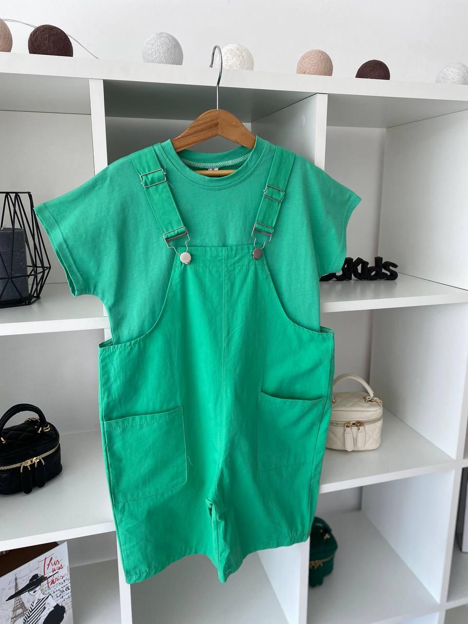 Костюм для дівчинки 2-ка Комбінезон шорти + футболка Зелений Літо 1204, 82, Зелений, Для дівчаток, Літо, 116, фото 1