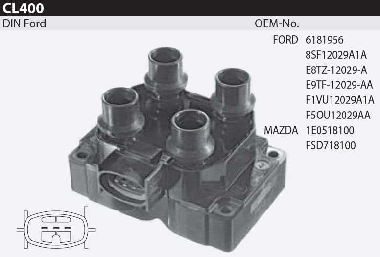 Котушка запалювання Tesla CL 400 для FORD, Escort 1,3, 1,4, 1,4 i, 1,6 16V, 1,6 i, 1,6 XR3i, 1,6 i 16V, 1,8 16V XR3i, 1,8 16V, 1,8