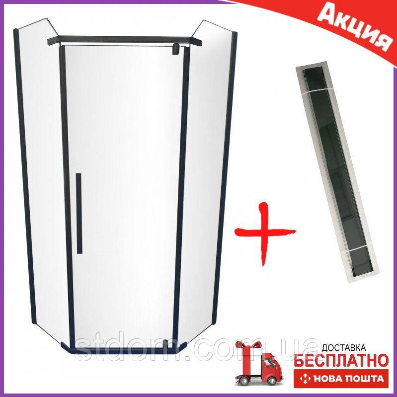 Чорна душова кабіна Artex DM-88-09 Black 90x90 см + трап Ocean 70 см