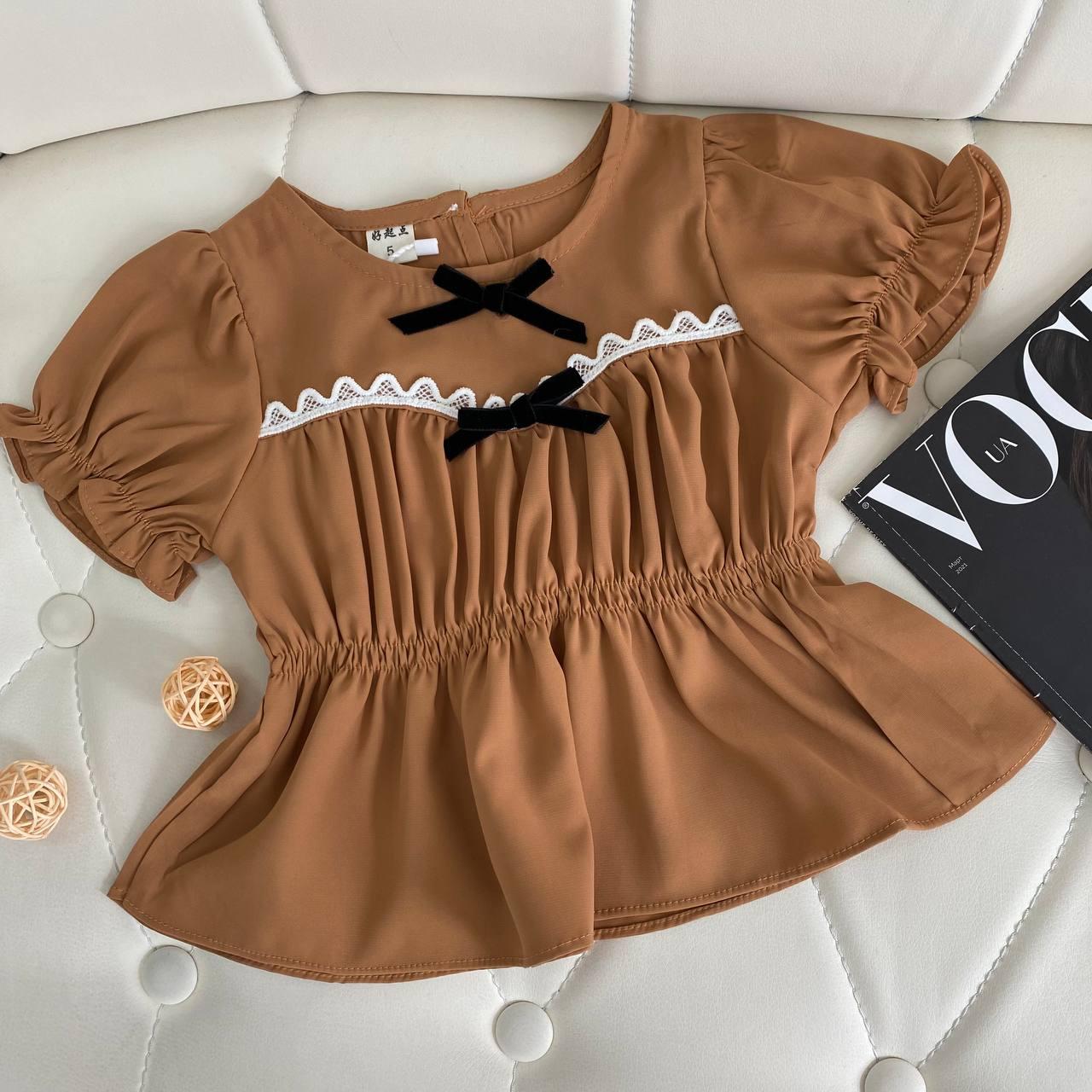 Блузка з бантиком Коричневий 9099 100, MQD, Коричневий, Для дівчаток, Літо, 3 роки, фото 1