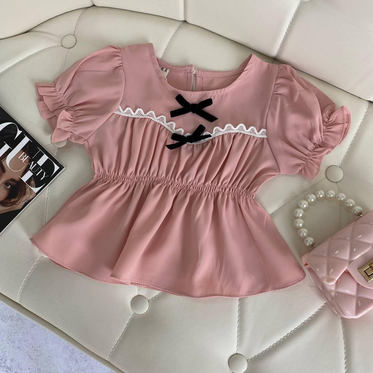 Блузка з бантиком Пудровий 9099 100, MQD, Пудровий, Для дівчаток, Літо, 3 роки, фото 1