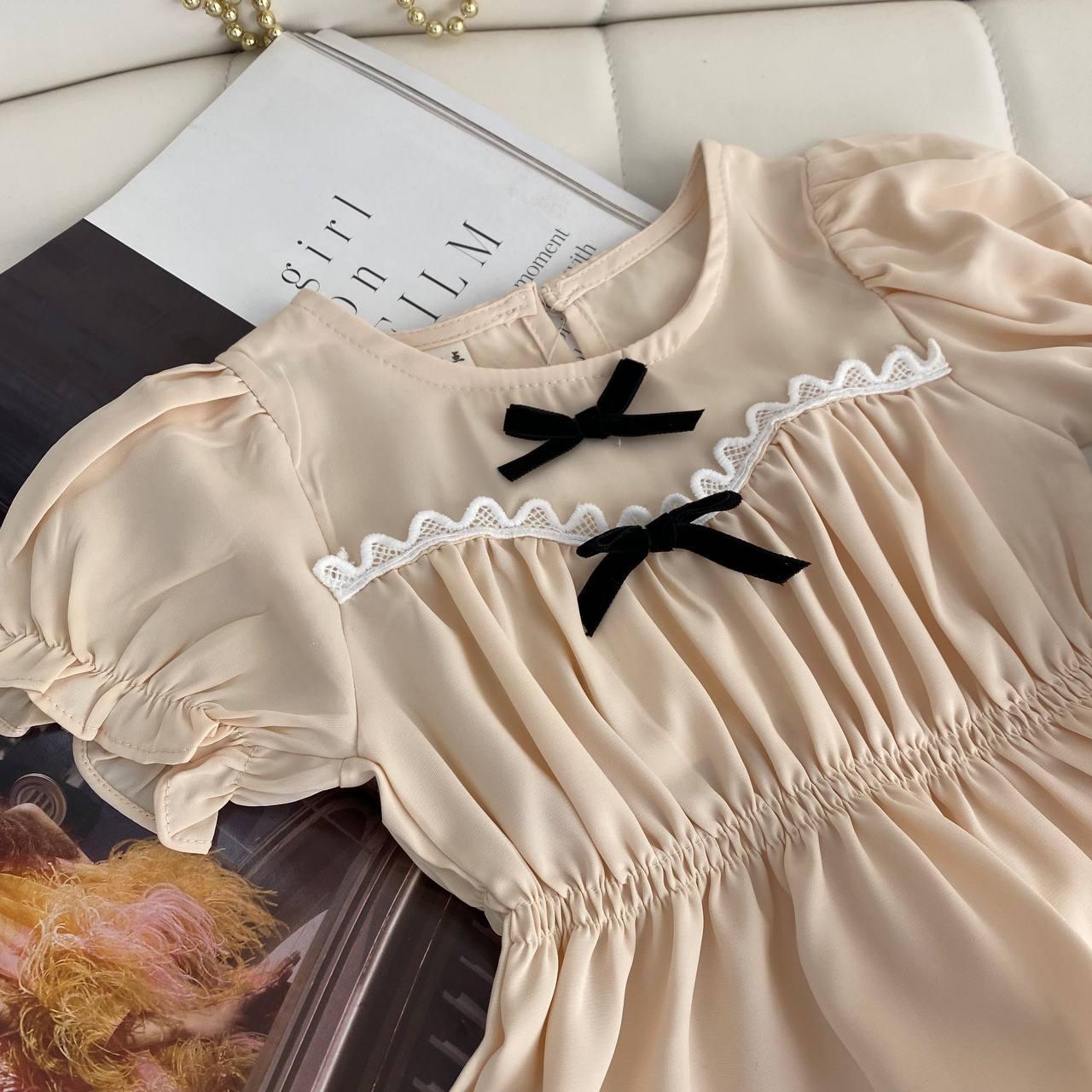 Блузка з бантиком Бежевий 9099 100, MQD, Бежевий, Для дівчаток, Літо, 3 роки, фото 1