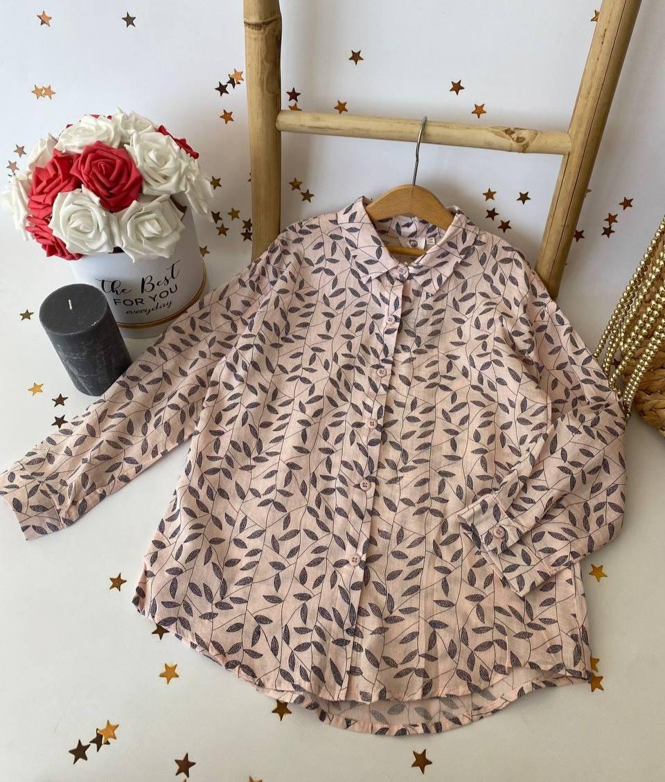 Блузка в листочок Пудровий 5381 95, MEAN, Пудровий, Для дівчаток, Літо, 5 років, фото 1