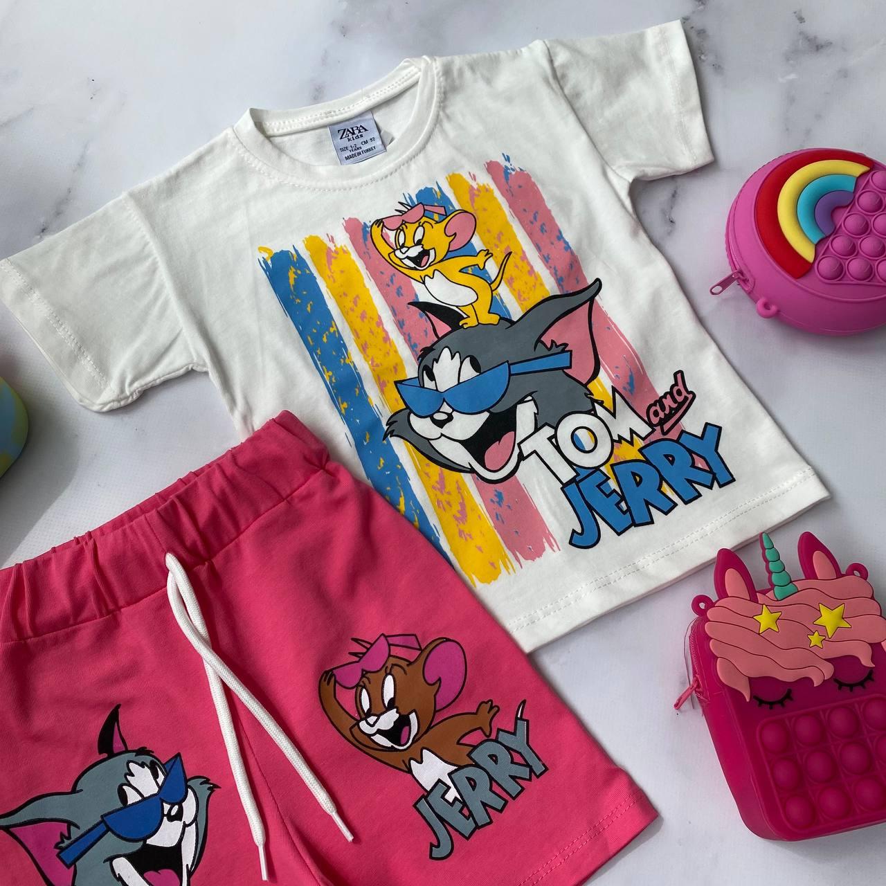 Комплект 2-а Футболка Біла з шортами "Томі та Джеррі" Z-1005, Zara, Білий, Для дівчаток, Літо, 104, фото 1