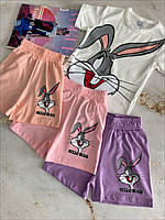 Комплект для девочки 2-а Футболка Белая с шортами "Бакс Бани" Фиолетовый 9071 Zara, Фиолетовый, Для девочек,