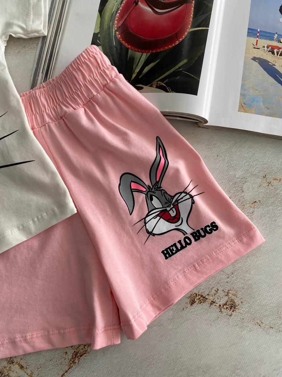 Комплект для дівчинки 2-а Футболка Біла з шортами "Бакс Бані" Рожевий 9071 Zara, Розовый, Для девочек, Лето, 104 см, фото 1