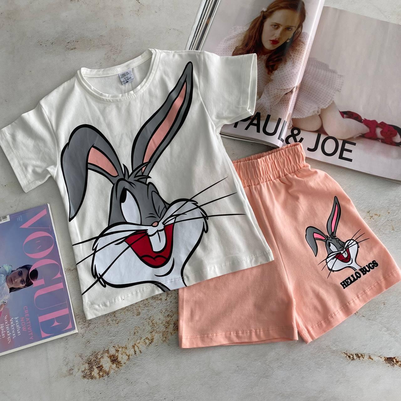 Комплект для дівчинки 2-а футболка Біла з шортами "Бакс Бані" Персиковий 9071, Для дівчаток, Літо, 98, фото 1