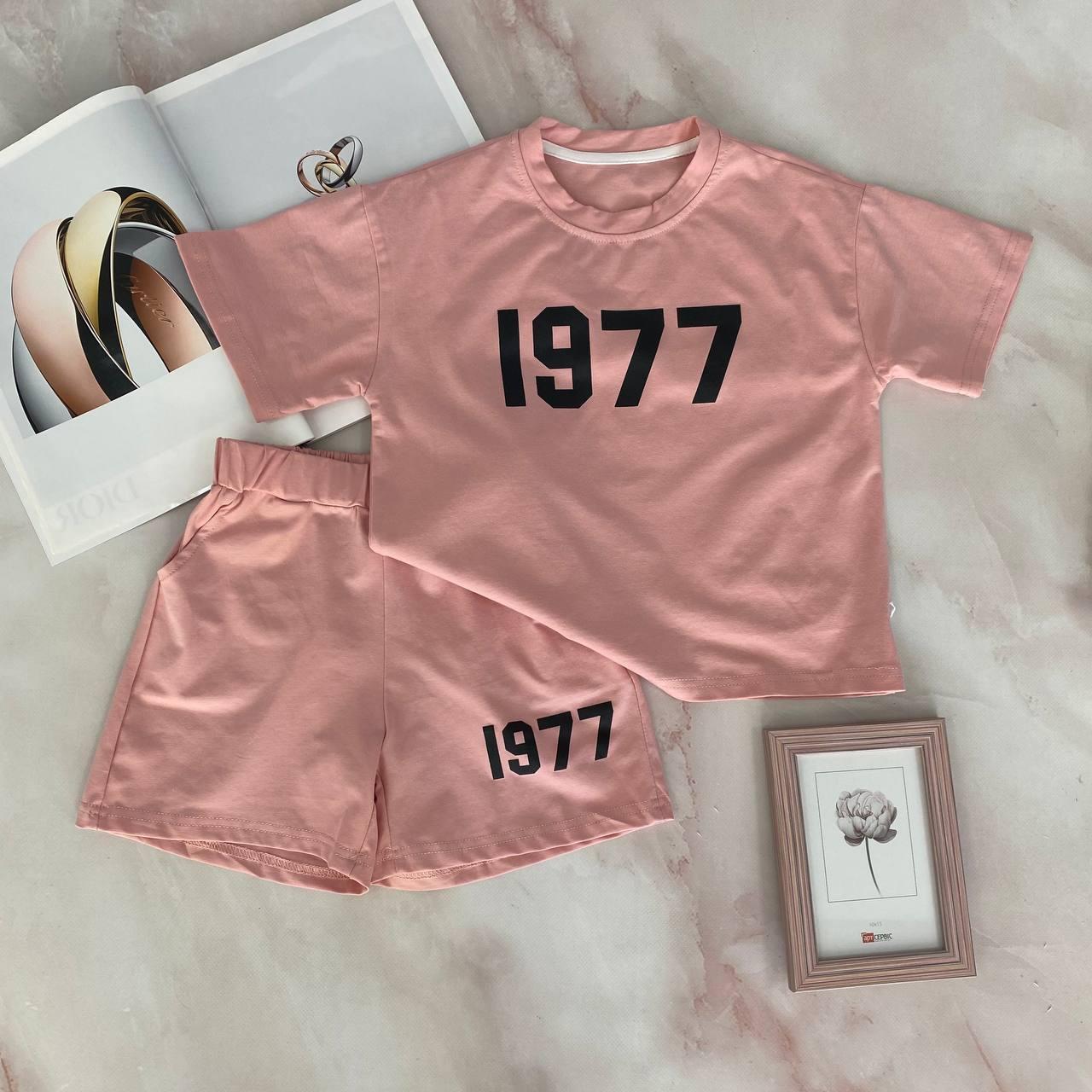 Комплект для дівчинки 2-а Футболка "1977" з шортами Рожевий 18401, MIDUODUO, Рожевий, Для дівчаток, Літо, 104, фото 1