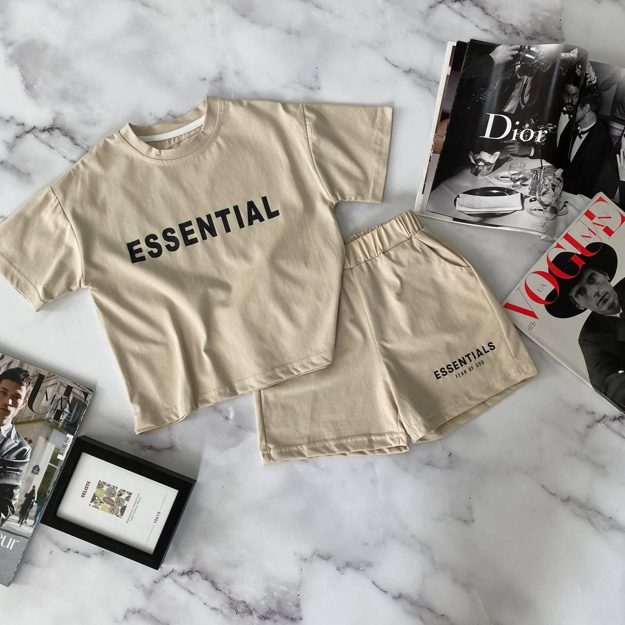 Комплект для дівчинки 2-а Футболка "ESSENTIAL" з шортами Бежевий 31900, Бежевий, Для дівчаток, Літо, 104, фото 1