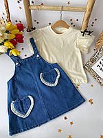 Костюм джинсовый сарафан с футболкой для девочки Бежевый 816 31, BDS, Бежевый, Девочка, Лето, 3 года