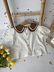 Блуза з коричневим коміром Білий 2326 19, HBE, Білий, Для дівчаток, Літо, 4 роки