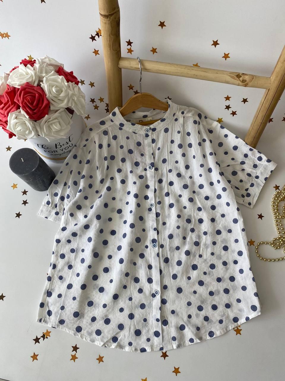 Сорочка з коротким рукавом у горох Білий 5401 15, MEAN, Білий, Для дівчаток, Літо, 7 років, фото 1