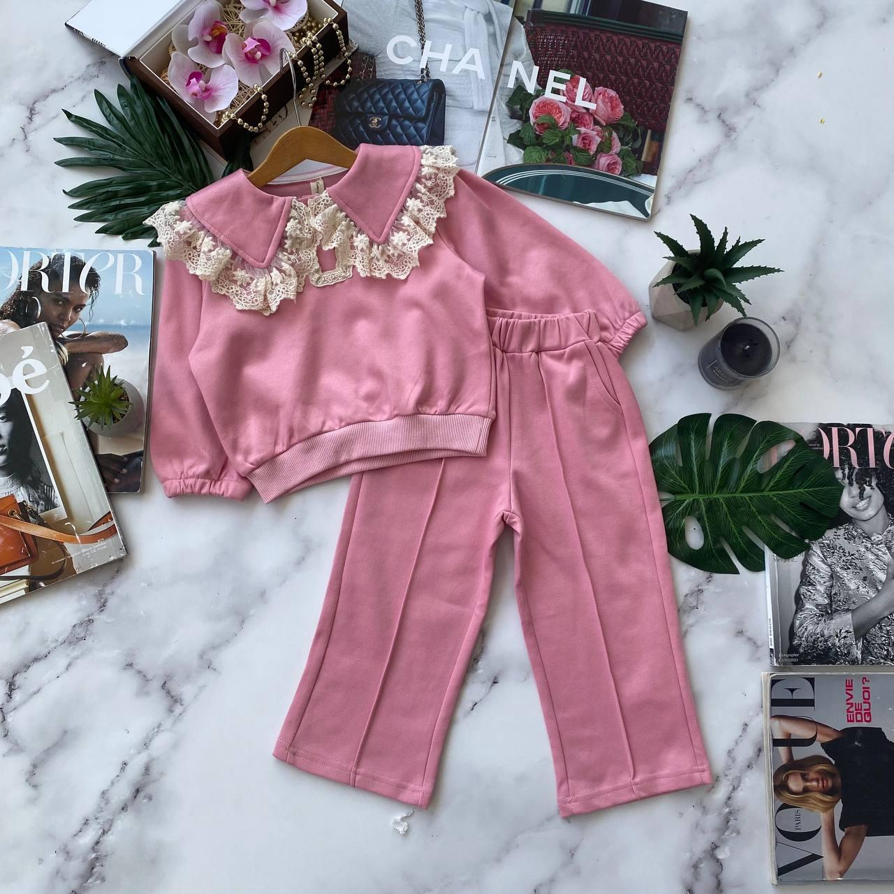 Комплект (2) кофта та шт.ани з гіпюром на комірі Рожевий 8807 93, JSTN Fashion, Рожевий, Для дівчаток, Весна, фото 1