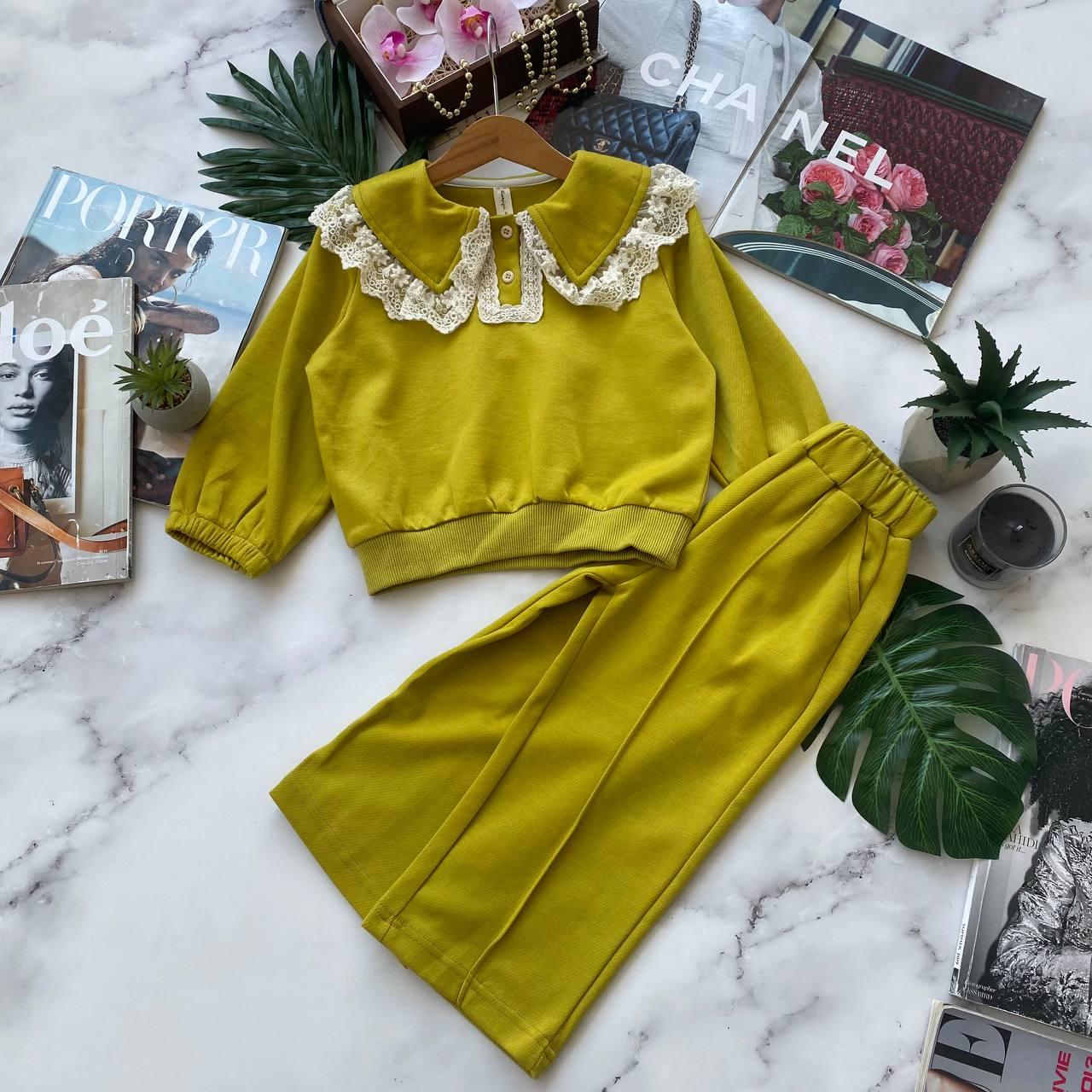 Комплект (2) кофта та шт.ани з гіпюром на комірі Гірчичний 8807 93, JSTN Fashion, Гірчичний, Для дівчаток,, фото 1