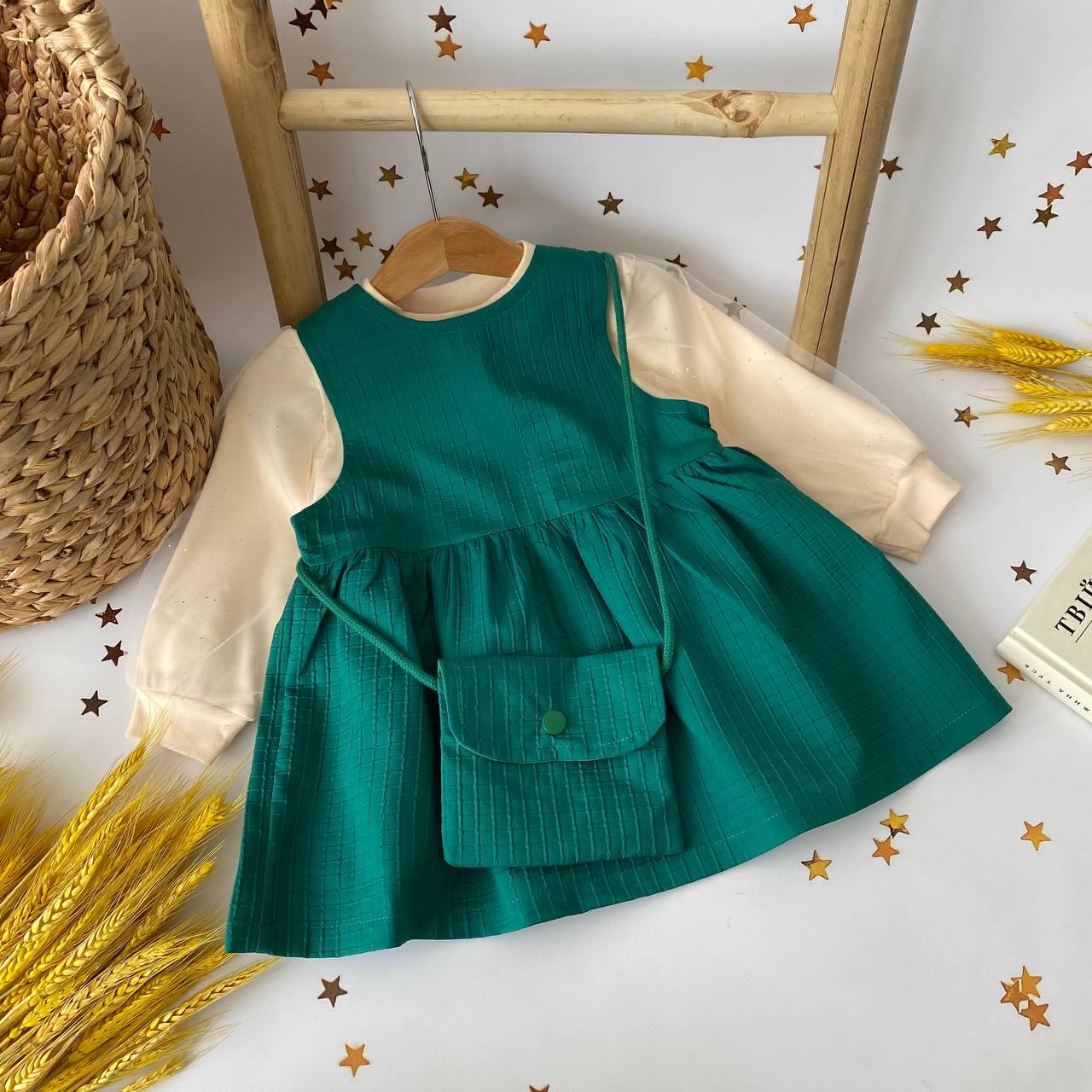 Костюм сарафан та кофта на дівчинку з сумочкою Зелений 8802, 12, XHH.KIDS, Зелений, Для дівчаток, Весна Осінь, 98, фото 1