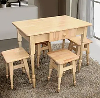 Кухонный комплект деревянный стол обеденный прямоугольный и 4 табурета светлый бук