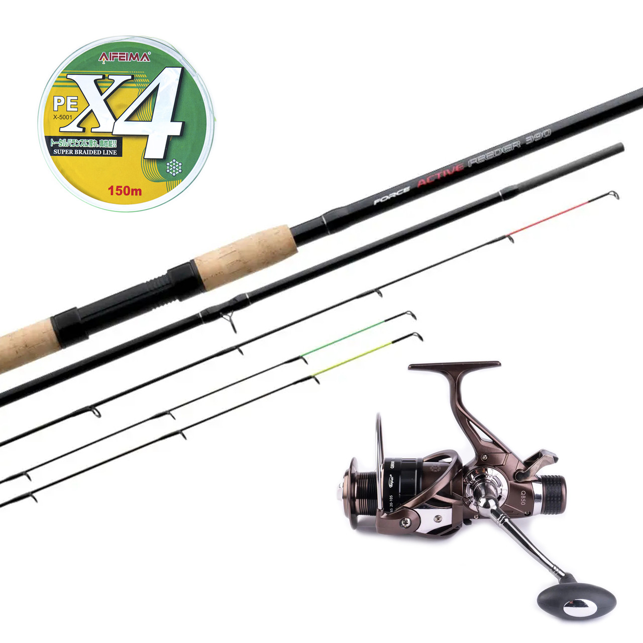 Набір для лову фідерного Flagman Force Active Feeder 3.6м + котушка Boya By QB + Шнур 150м