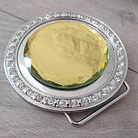 Круглая зеркальная пряжка со стразами для ремней шириной до 40 мм Серебристый (KG-9295)