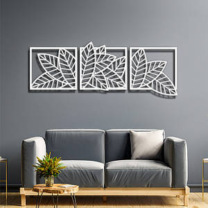 Панно 3D декоративне з об'ємом 15 мм для стін, Листя 40 х 108 см біле