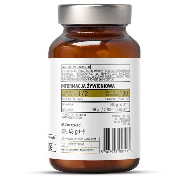 Витамин Д3 4000 МЕ и К2 OstroVit (Pharma D3 4000 IU+K2 MK-7) 90 таблеток - фото 2 - id-p1872904744