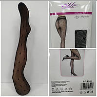 Жіночі колготи у дрібну сітку з сердечками SKLV, чорні універсальні