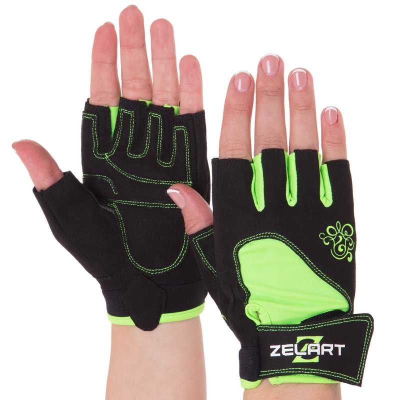 Рукавиці для фітнесу рукавички спортивні Zelart Fitness Gloves 161728 розмір M Black-Green