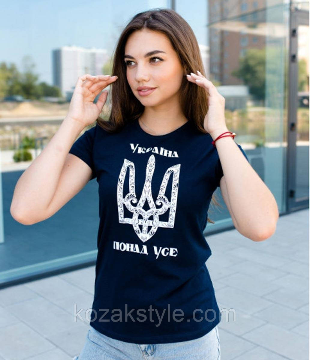 Жіноча футболка Україна понад усе синя