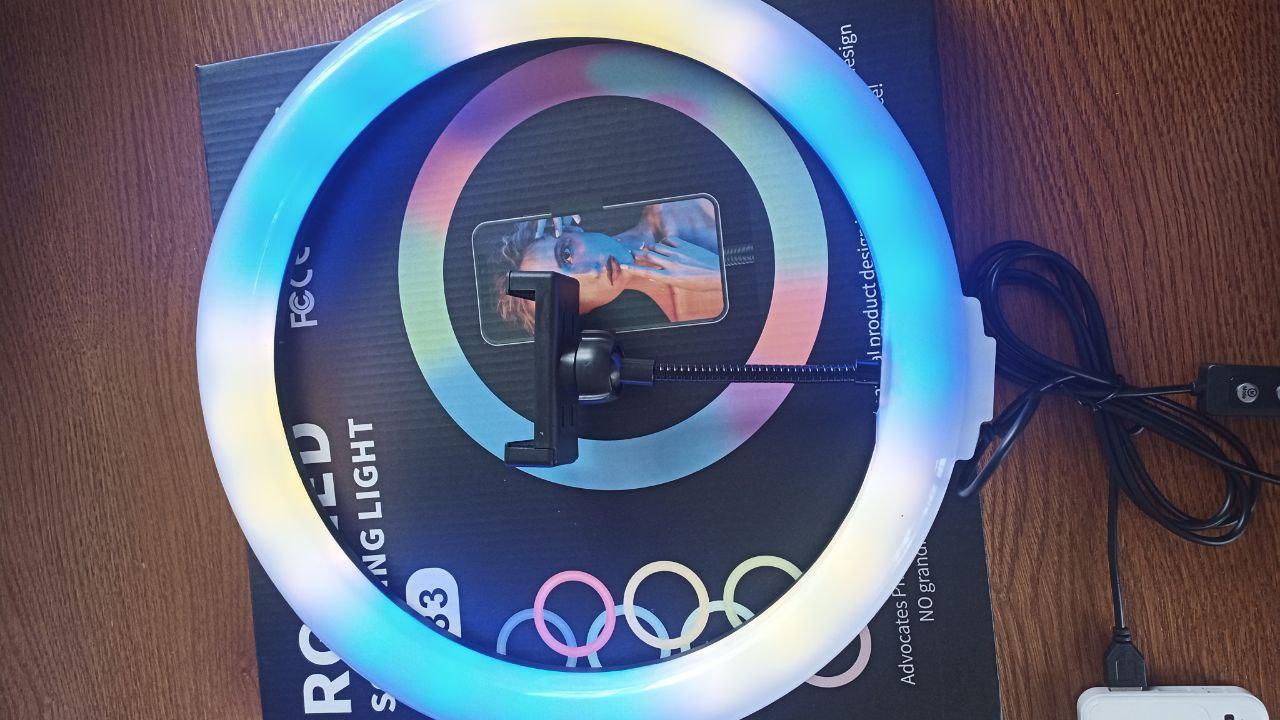 Світлодіодна кільцева лампа RGB MJ30 для селфі з тримачем телефону