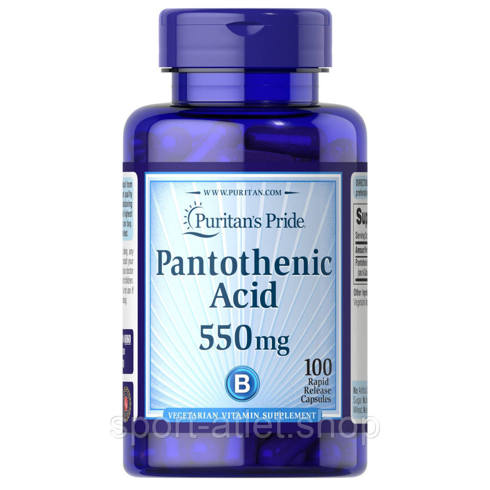 Вітаміни та мінерали Puritan's Pride Pantothenic Acid 550 mg, 100 капсул, фото 1
