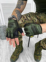 Перчатки тактические MECHANIX logo олива Тактические беспалые перчатки военные хаки