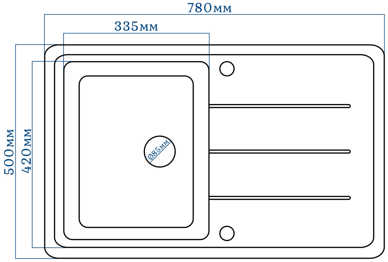 Мойка кухонная, прямоугольная, гранитная, Valetti Elegare Max 24D 780х500мм - фото 5 - id-p1873093555