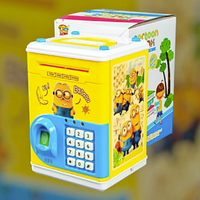 Электронная копилка сейф с отпечатком пальца и кодовым замком Carton Bank "Minions", желтая