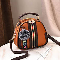 Женская маленькая сумочка с меховым брелком, мини-сумка с меховой подвеской, сумка эко кожа Коричневый
