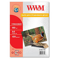Фотопапір WWM глянсовий 180Г/м2, А4, 100 л (G180.100)