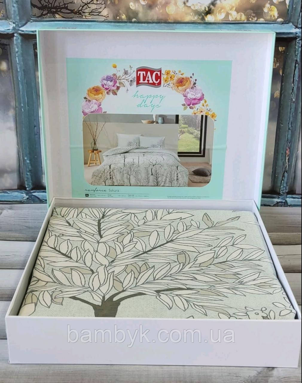 Постільна білизна Tac Преміум Класу Бавовняна Євро Розмір Ранфорс Happy Days Sakura